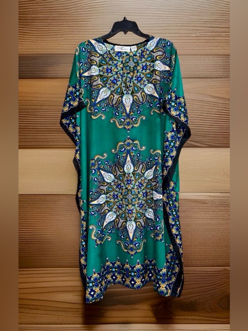 EY Signature Women’s Teal Green and Navy Embellished Maxi Kaftan-OS-EC